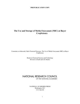 The Use and Storage of Methyl Isocyanate (MIC) at Bayer CropScience