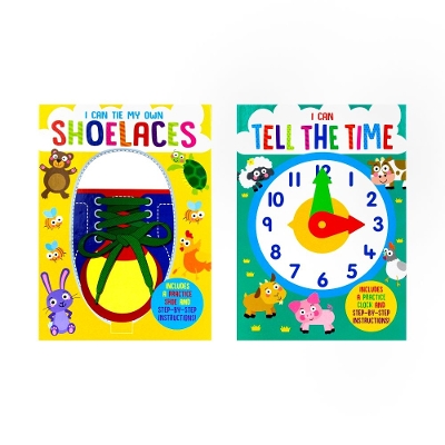 I Can Tie My Own Shoelaces & I Can Tell The Time 2 Books Collection Set(included Practice Shoe & Practice clock and Step By Step Instructions!)