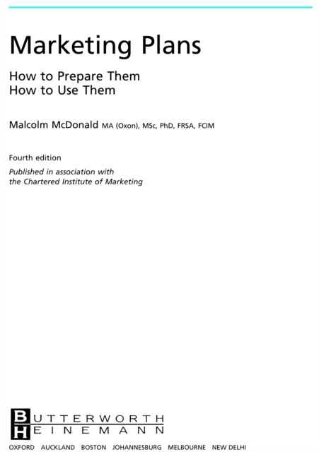 Book Cover for Marketing Plans by McDonald, Malcolm