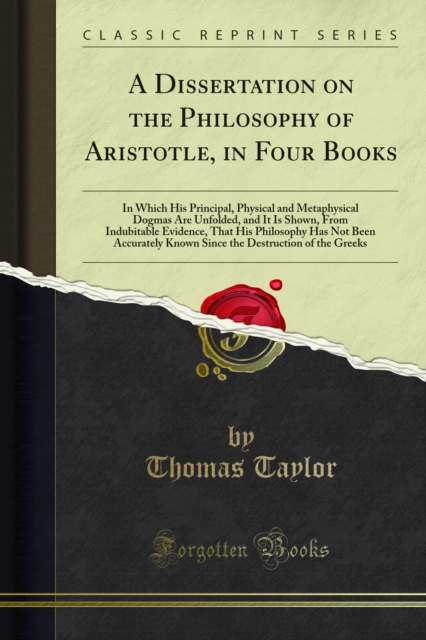 Book Cover for Dissertation on the Philosophy of Aristotle by Thomas Taylor