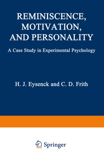 Book Cover for Reminiscence, Motivation, and Personality by Hans Eysenck