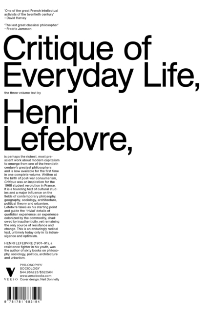 Book Cover for Critique of Everyday Life by Henri Lefebvre