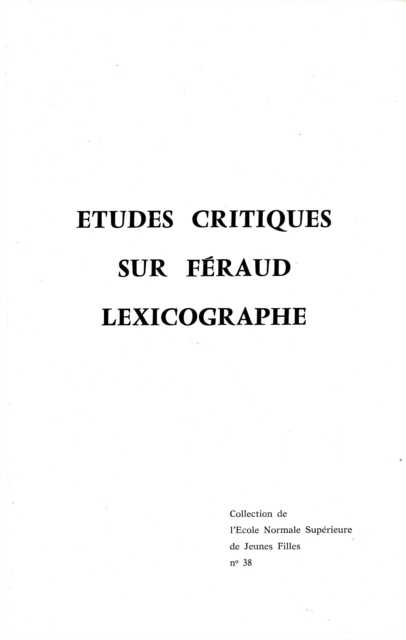 Book Cover for Études critiques sur Féraud lexicographe by Collectif