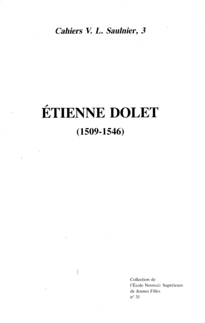 Book Cover for Étienne Dolet (1509-1546) by Collectif