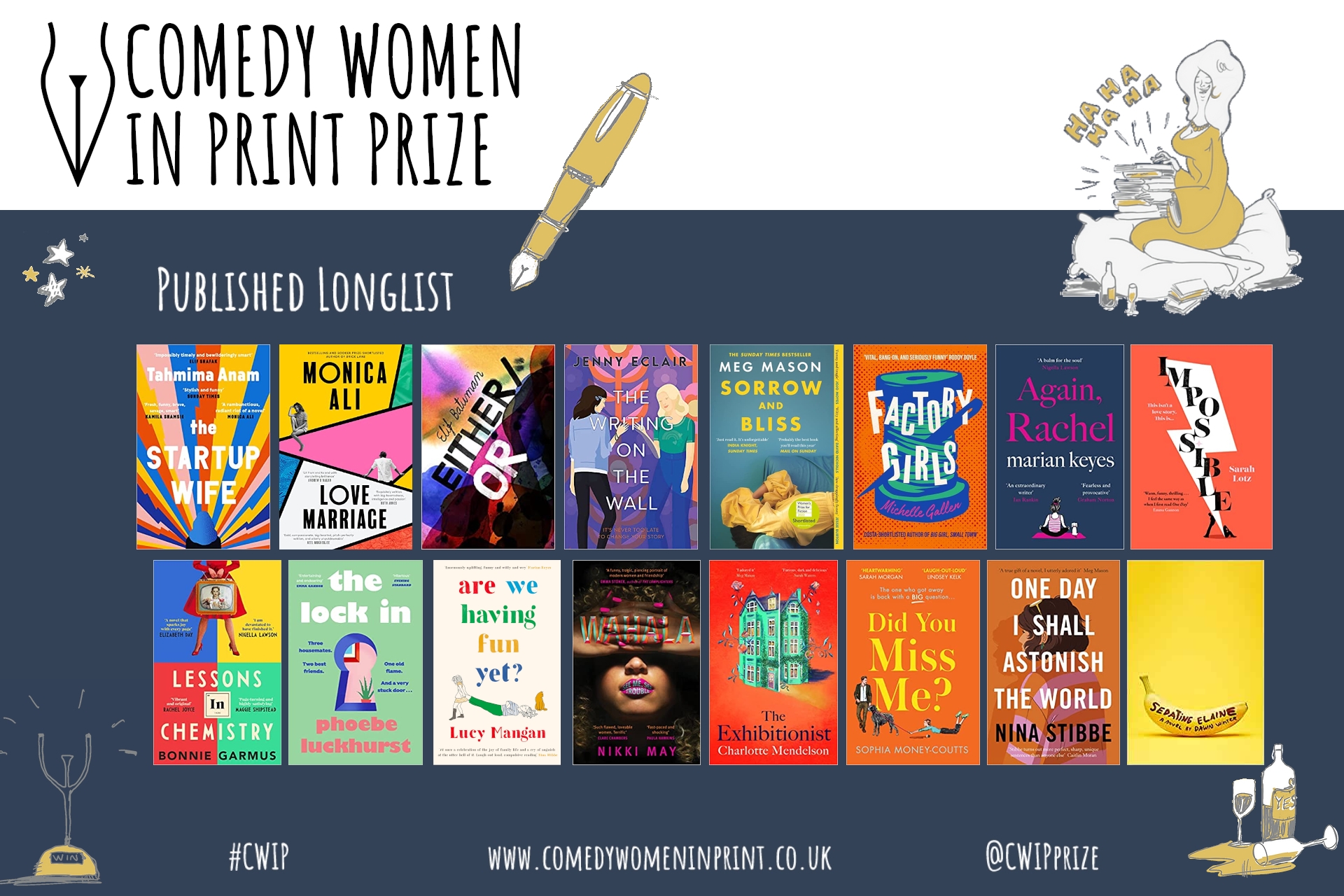 Impressive longlist of witty women feature in the Comedy Women in Print Prize (CWIP) 2022/3