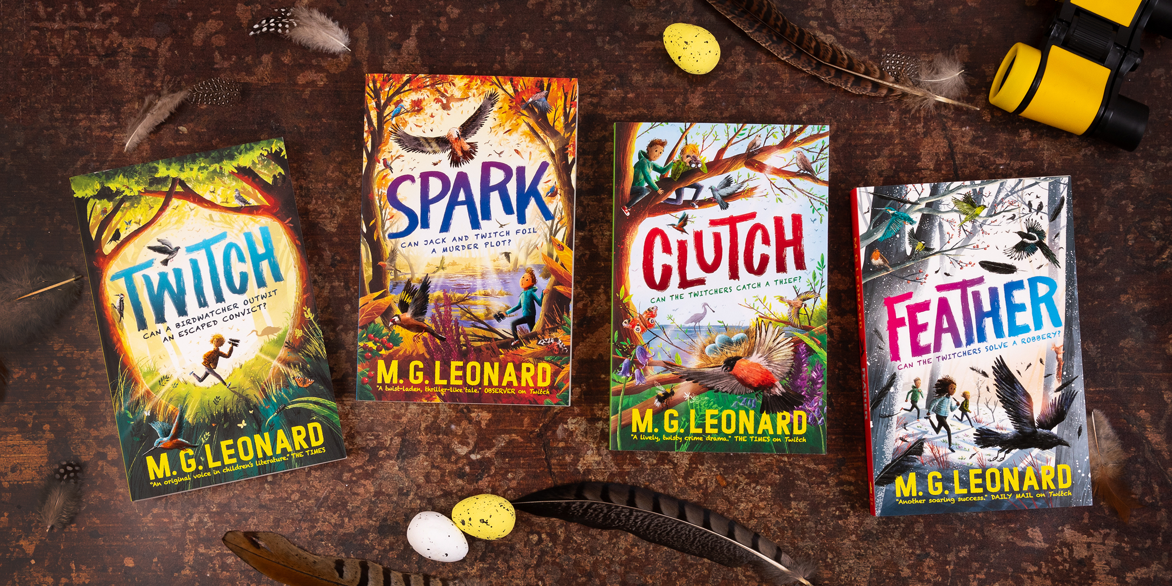 Win a set of the Twitchers series, including Feather by M. G. Leonard