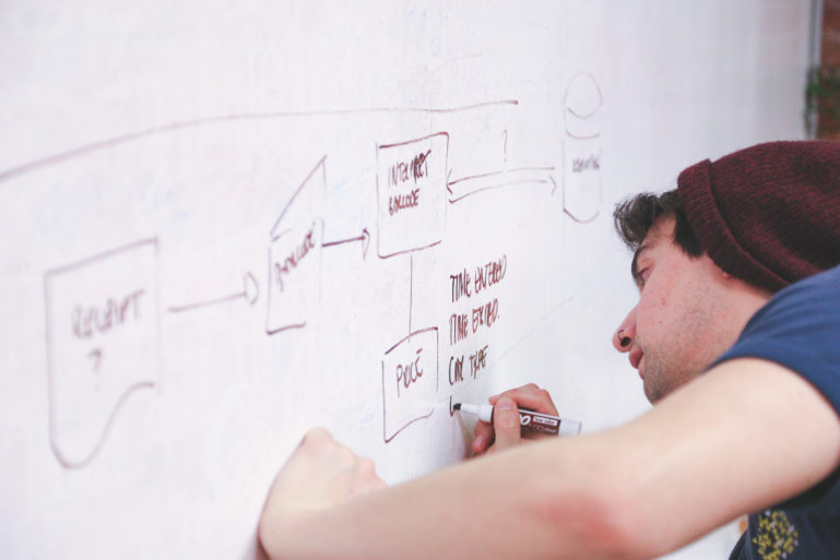 man writing great business ideas on whiteboard