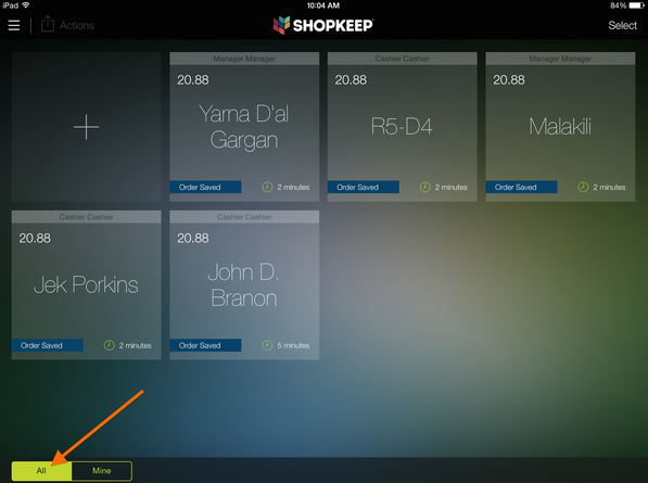 ShopKeep Open Check Filtering Screen
