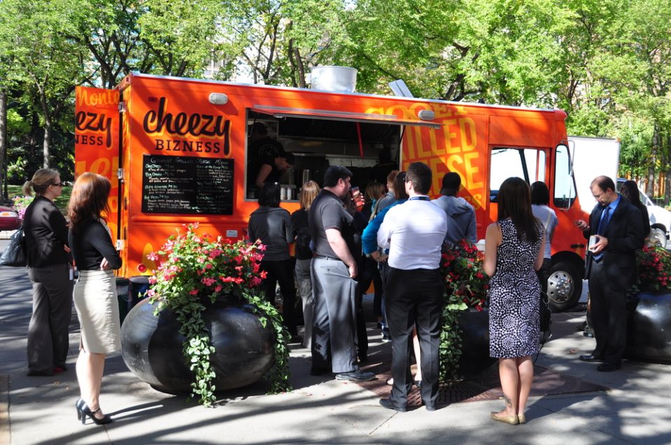  food truck with a logo on the side