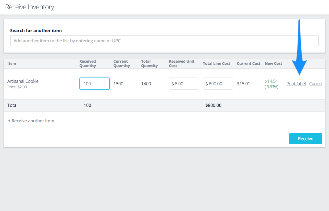 Print Label on Receive Inventory Screen