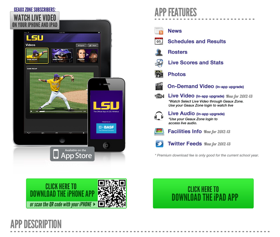 LSUsports Mobile iPhone App iPod Touch iPad LSU