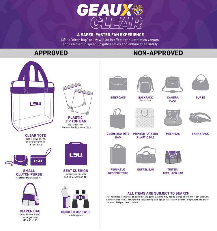 Geaux Safe: Bag Policy in LSU Athletics Venues – LSU