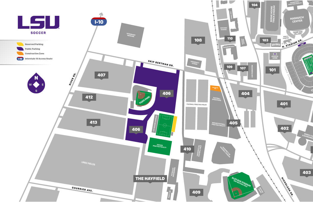 LSU Soccer Parking Map LSU