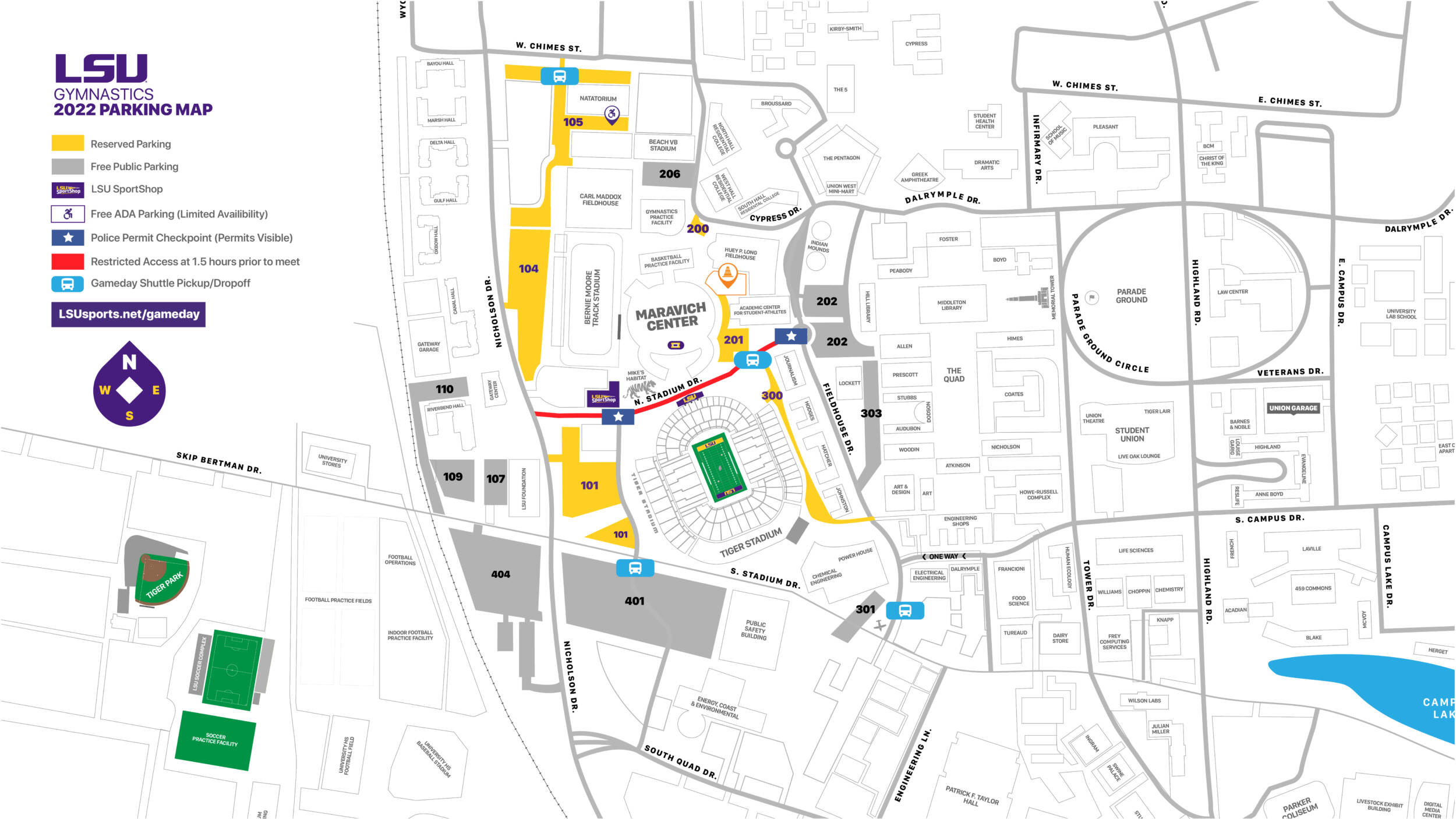 2022 LSU Gymnastics Parking Map