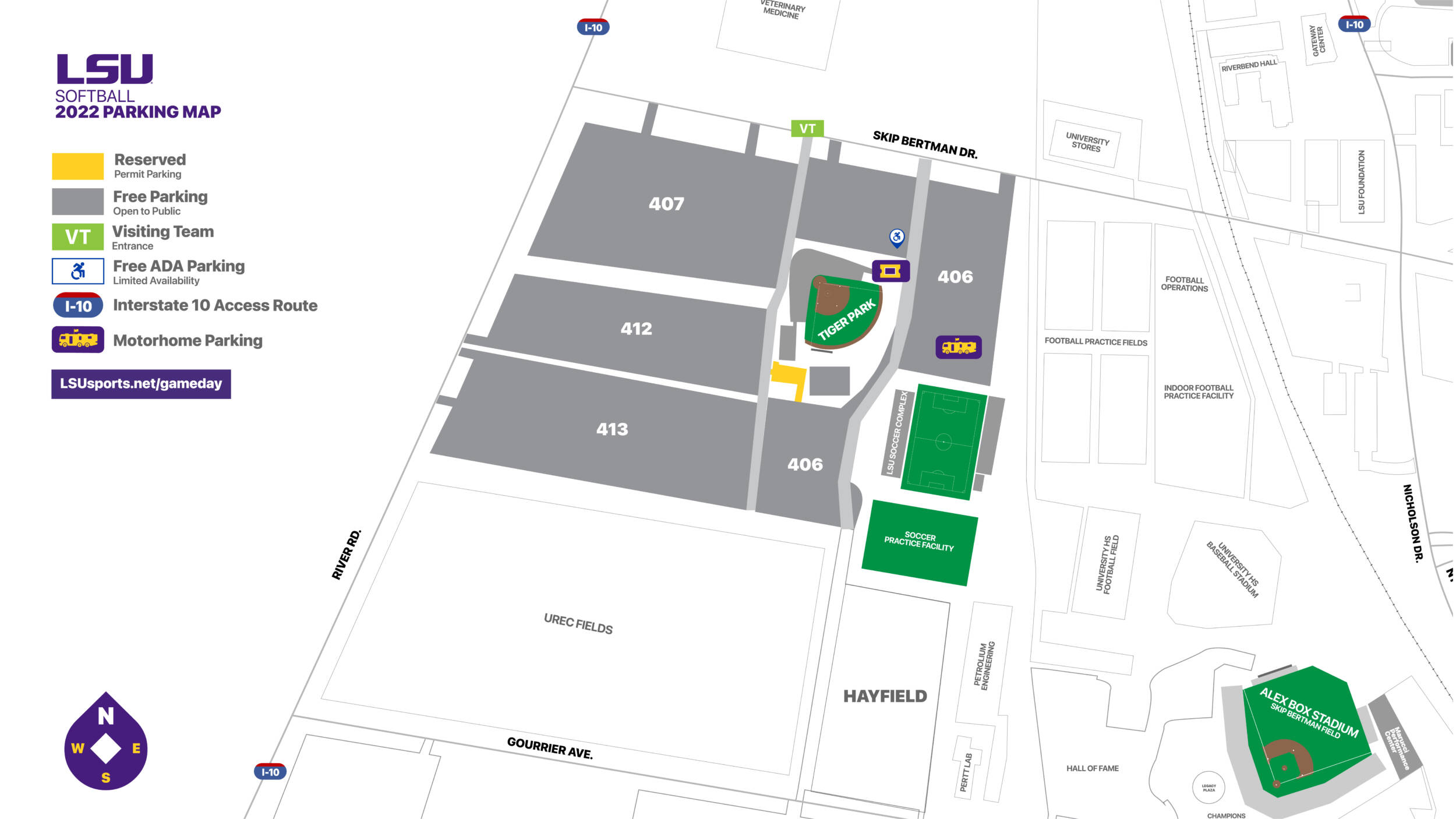 2022 Tiger Park - LSU Softball Parking Map