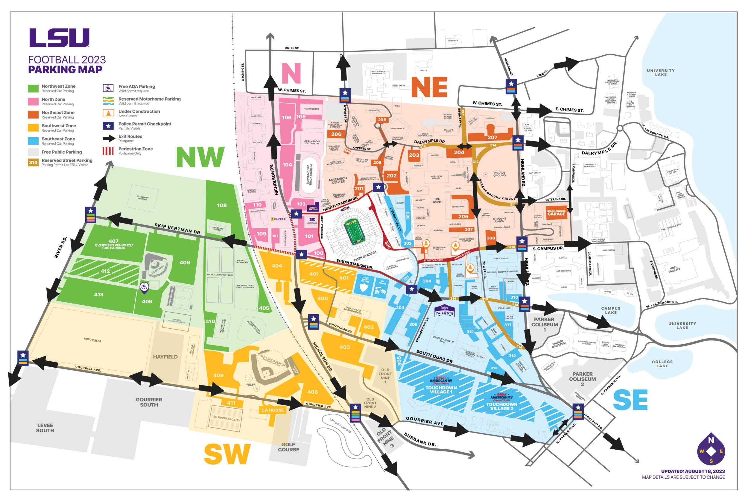LSU Football Parking Map - All Zones