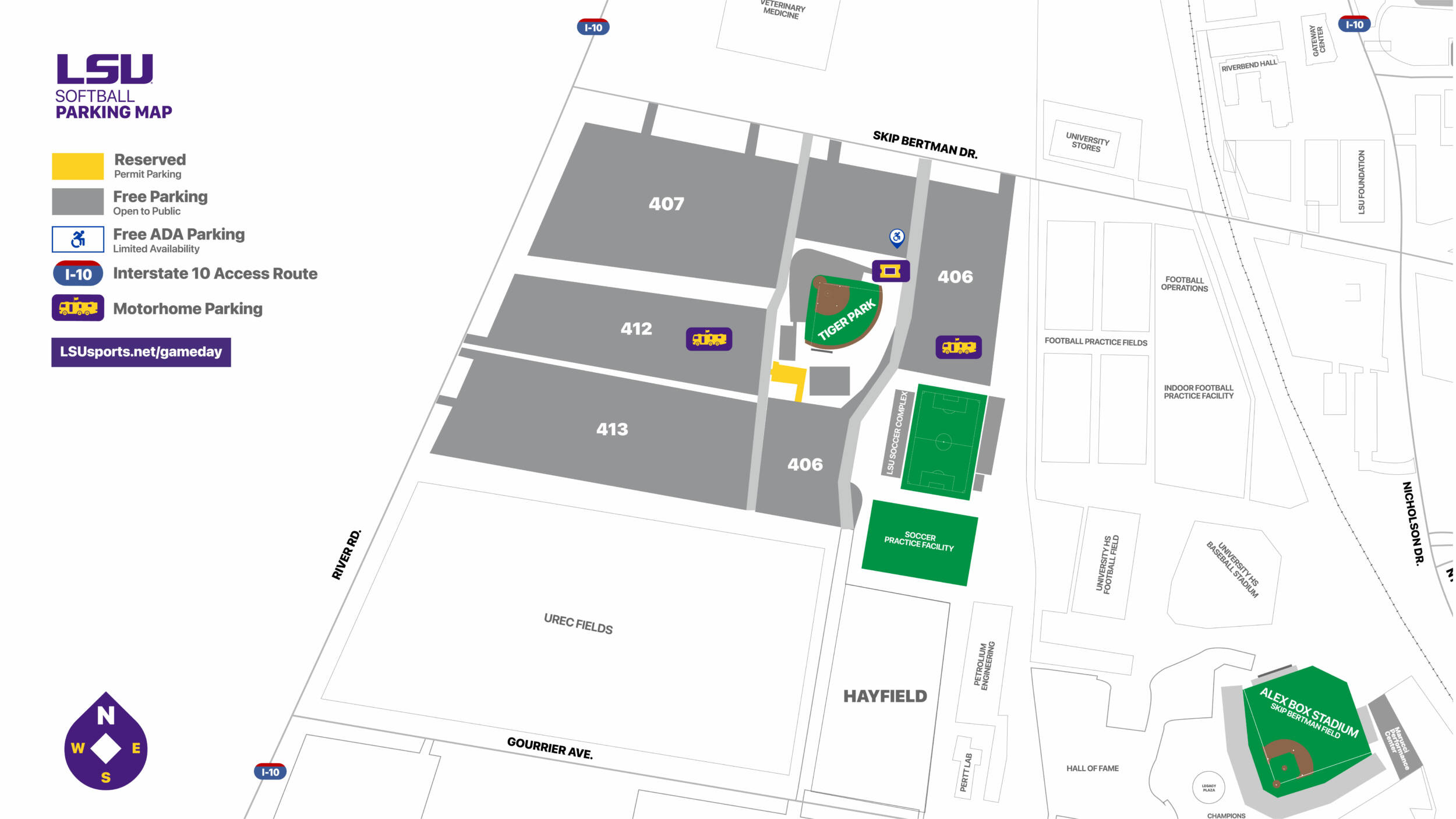 2024 Tiger Park - LSU Softball Parking Map