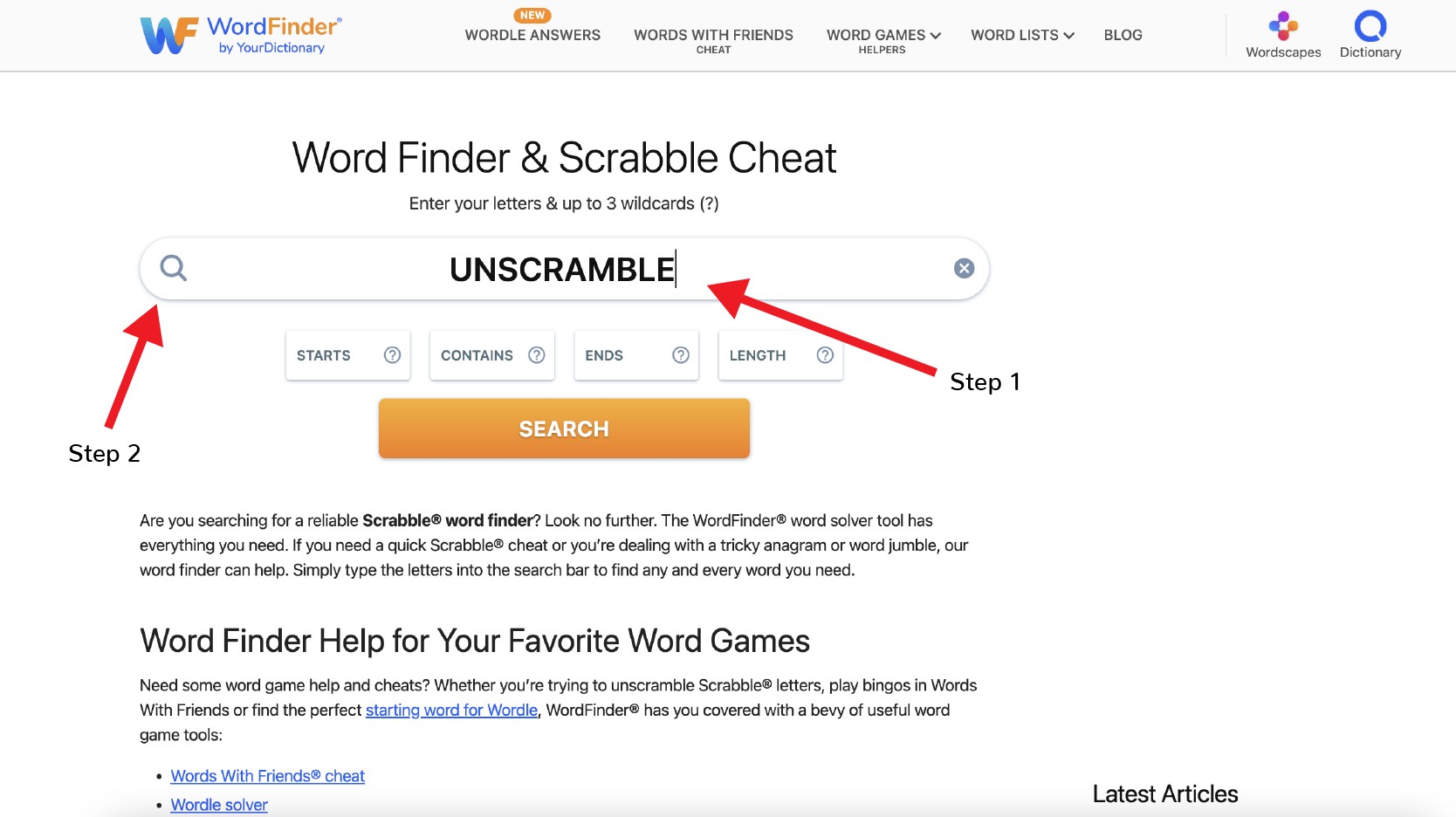 Enter your letters on WordFinder