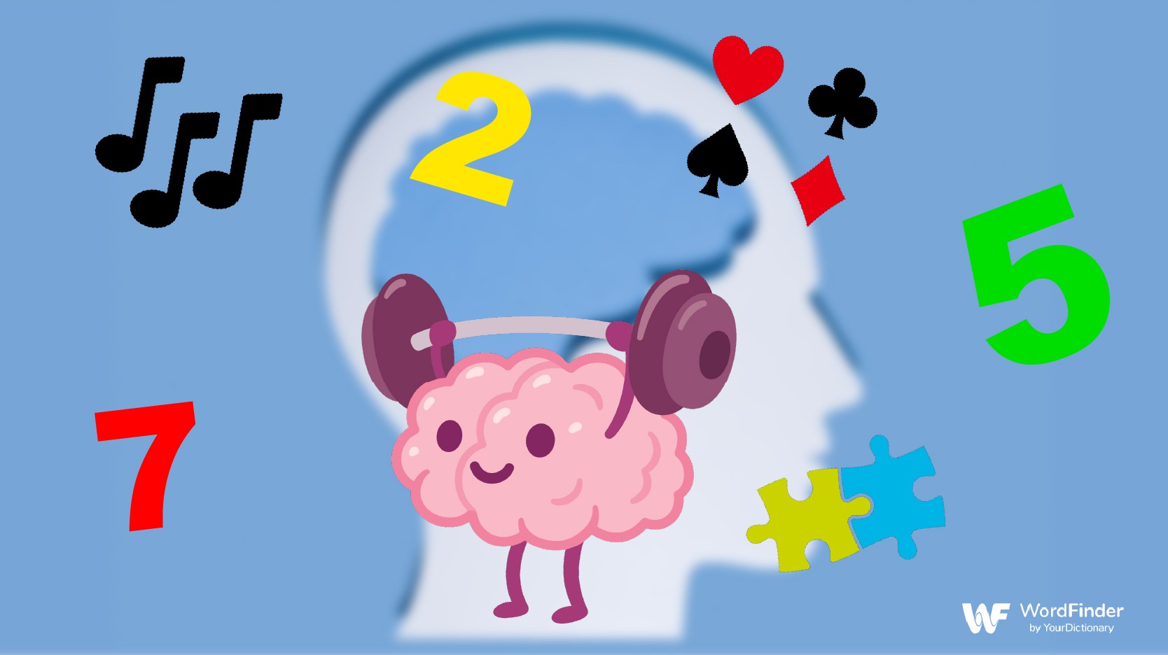 cartoon brain exercising with puzzles