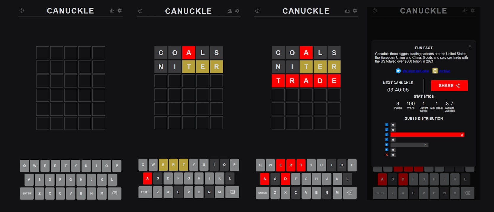 Canuckle word game screenshots