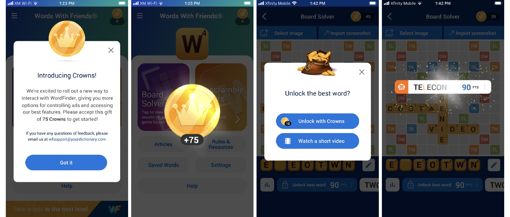 WordFinder app with crowns screenshots