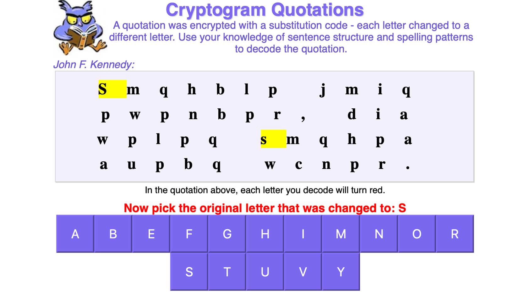 cryptogram quotations online word game