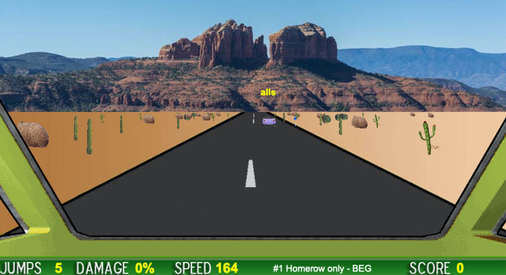 screenshot of desert typing racer game