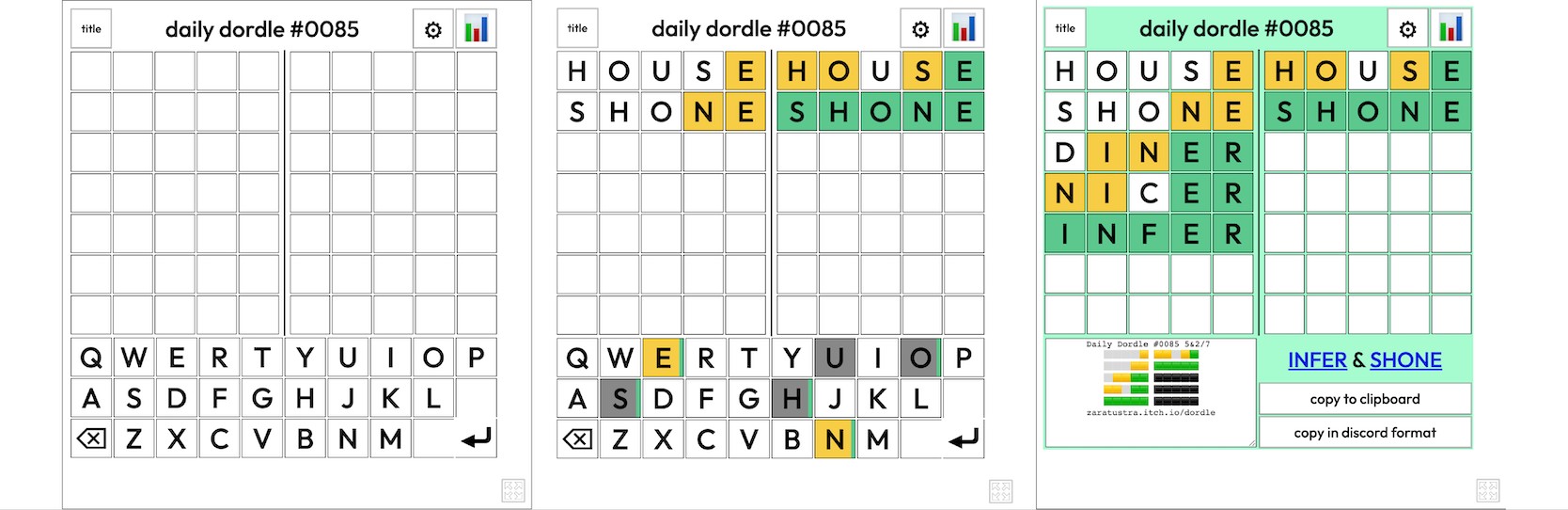 Dordle word game screenshots