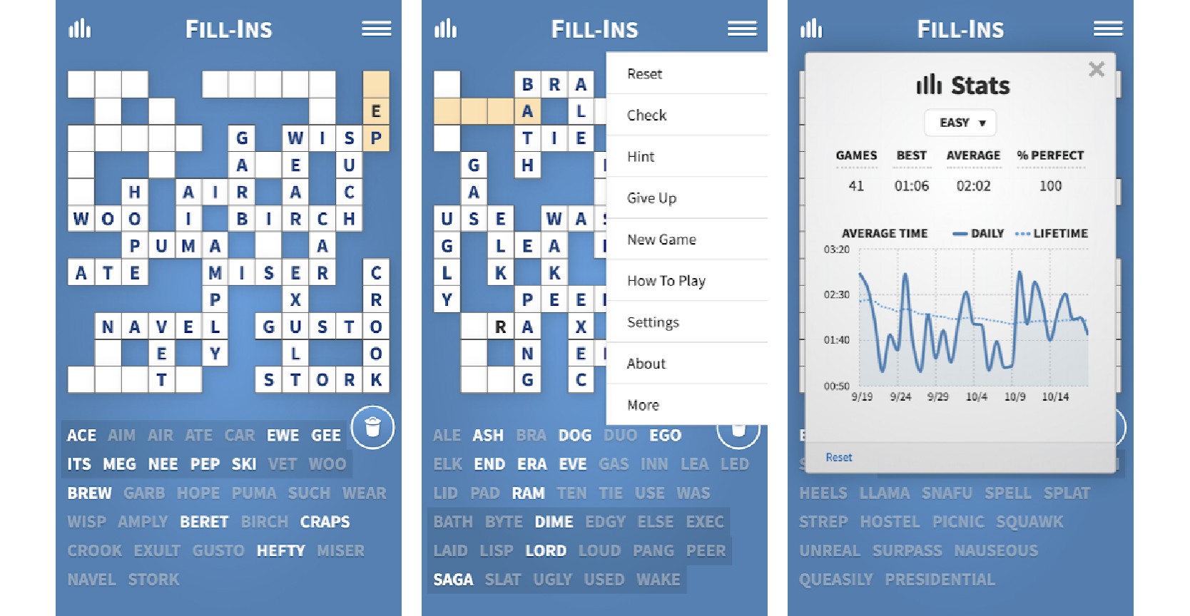 Fill-Ins mobile app screenshots