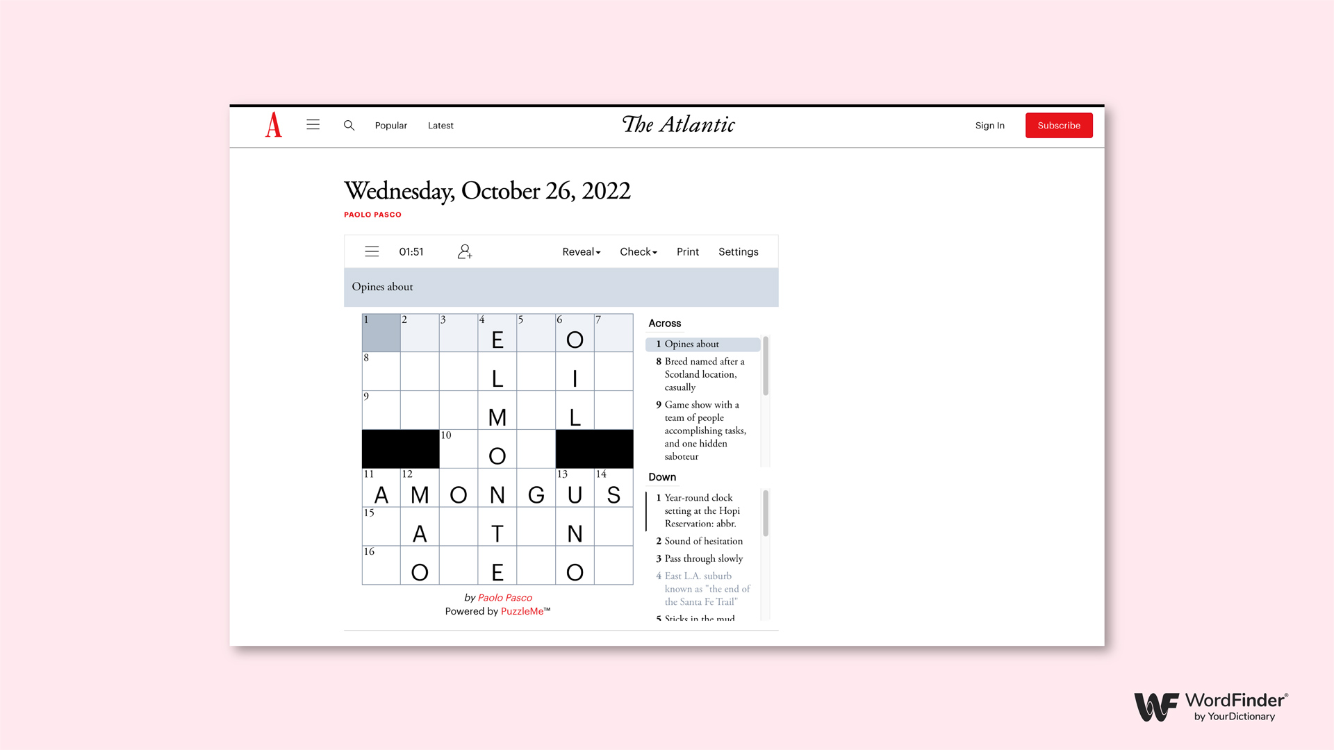 Free daily crossword from The Atlantic screenshot