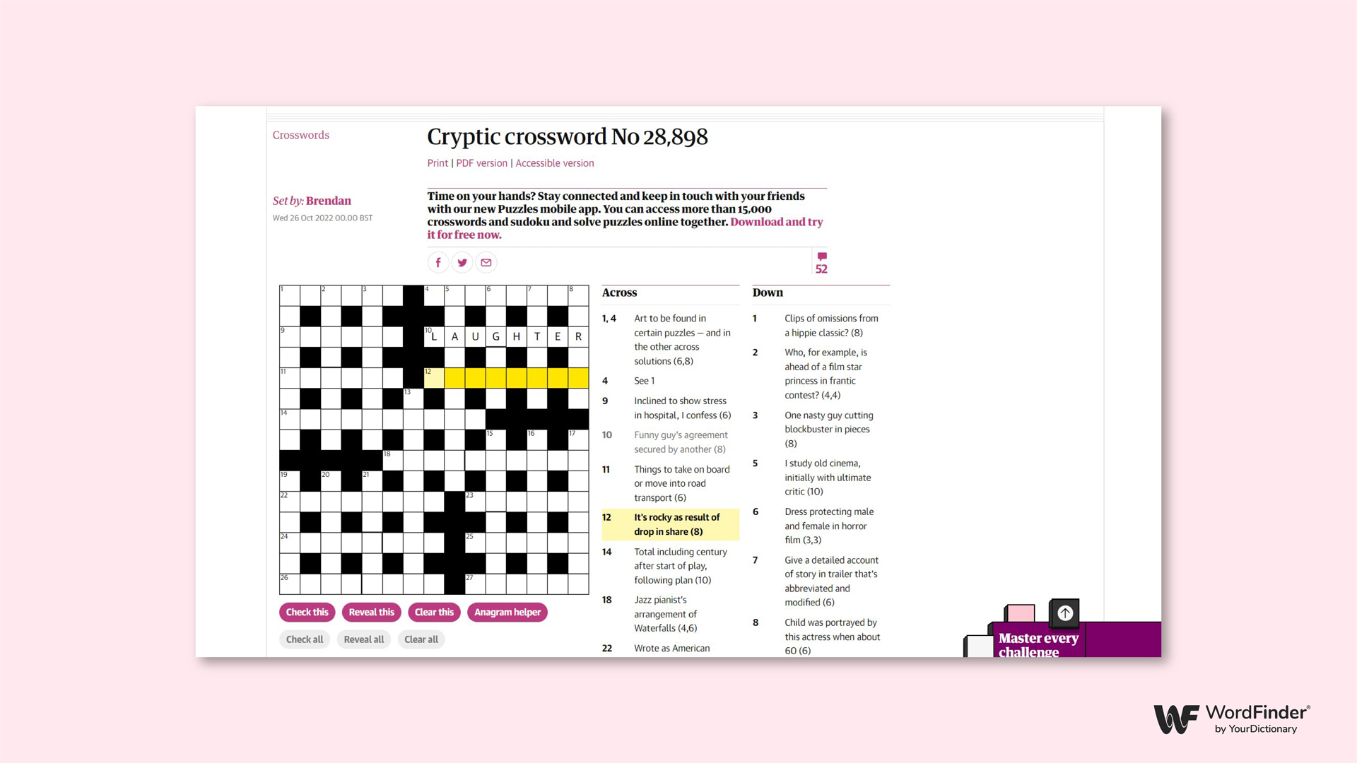 Free daily crossword from The Guardian screenshot