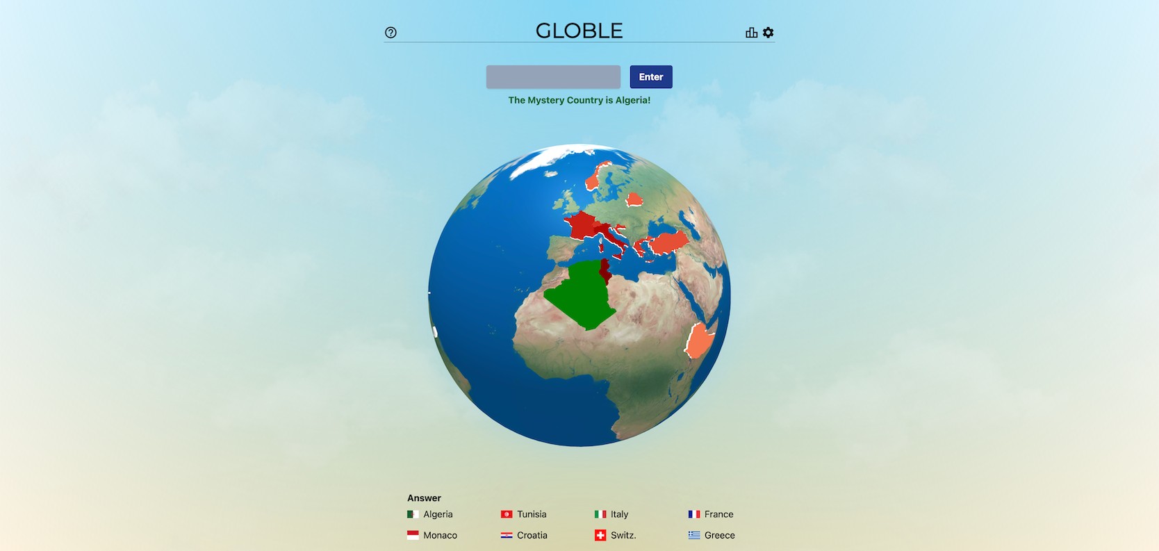 Globle game screenshot