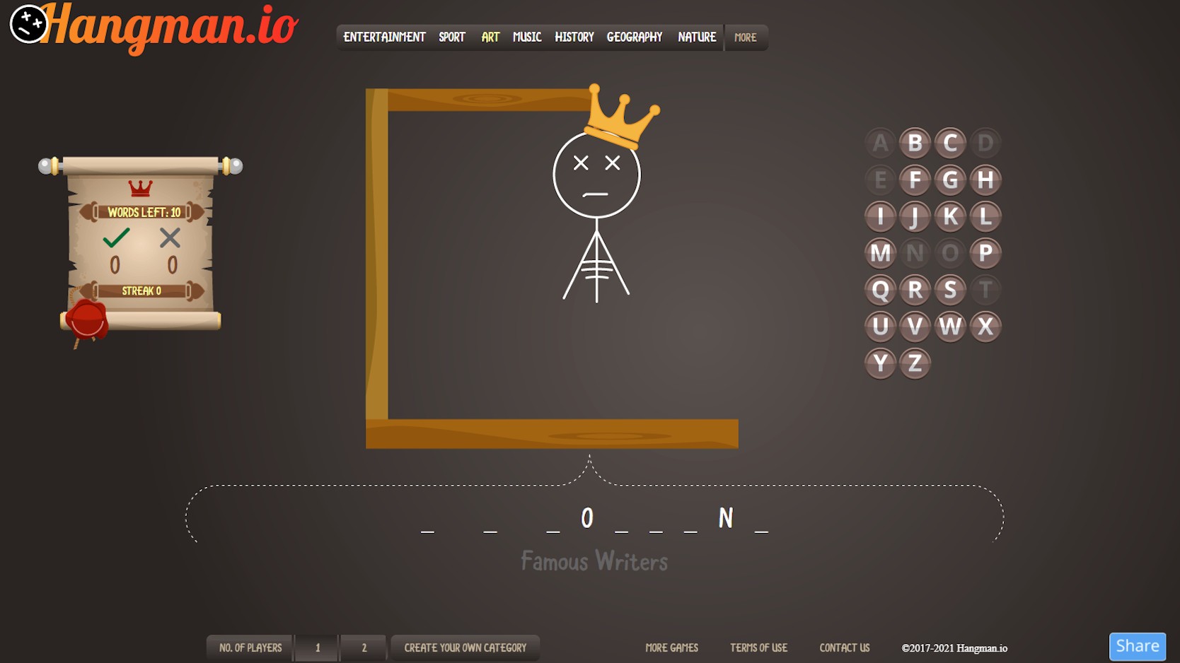 hangman desktop game famous writers