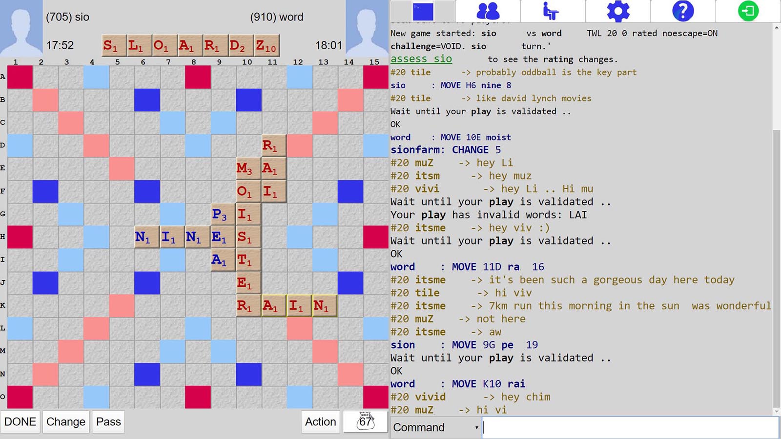 Online scrabble game against computer