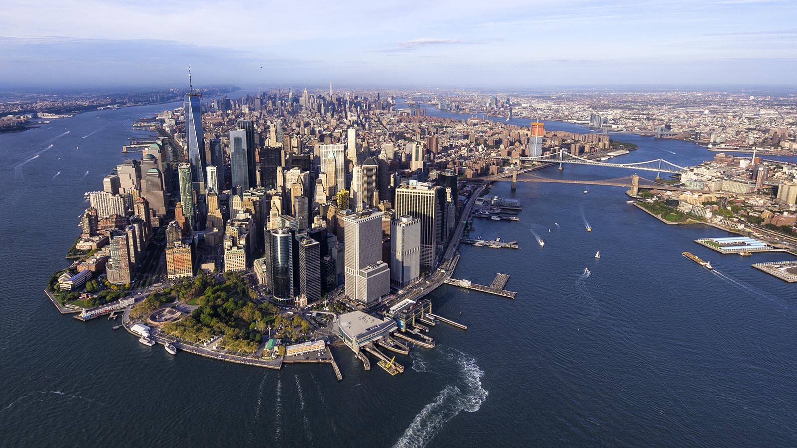 aerial view manhattan downtown new york city