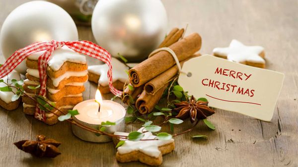 merry christmas words with cookies and ornaments