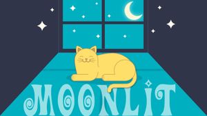 moonlit cat in window