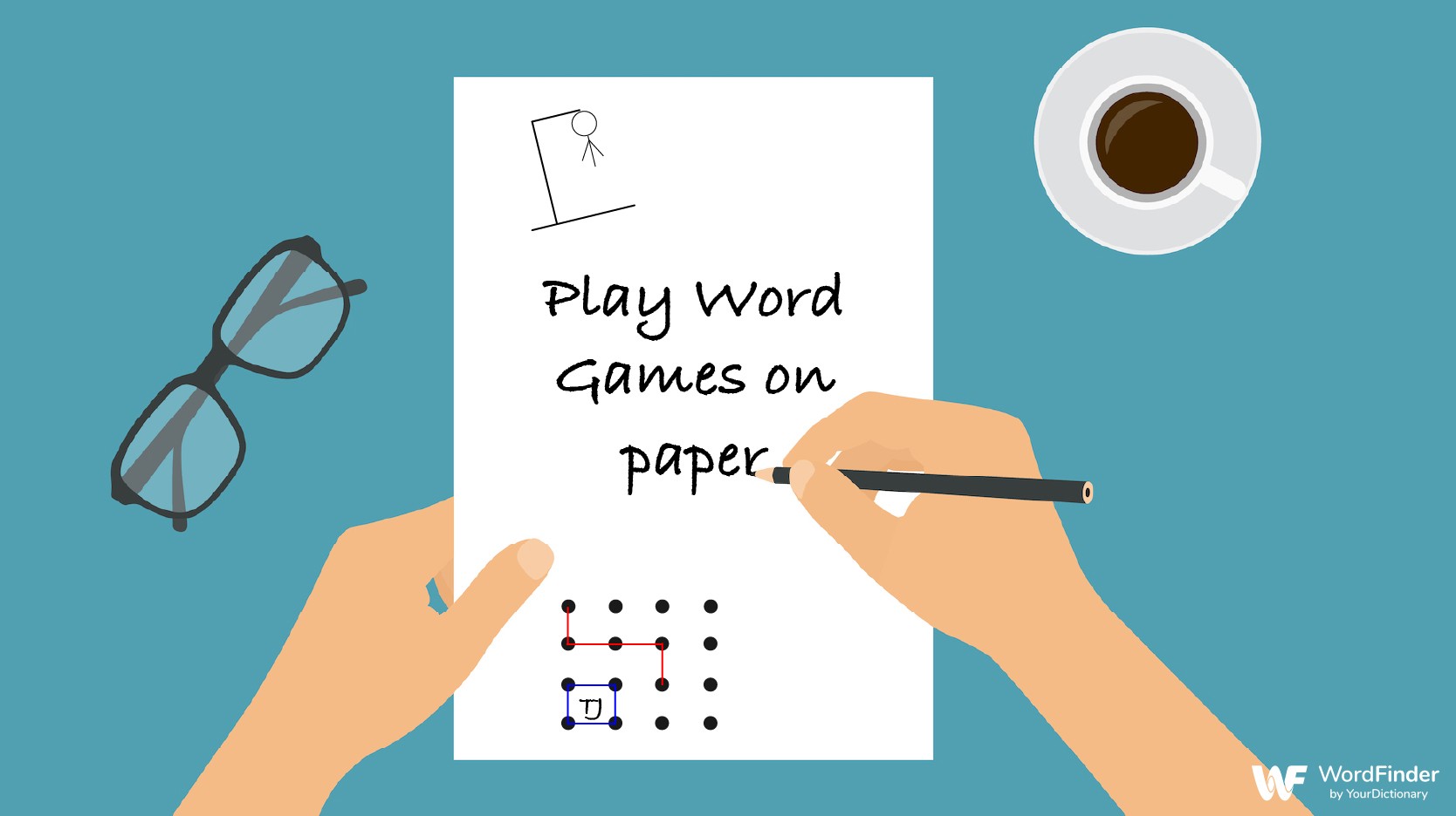 playing word games on paper with pencil