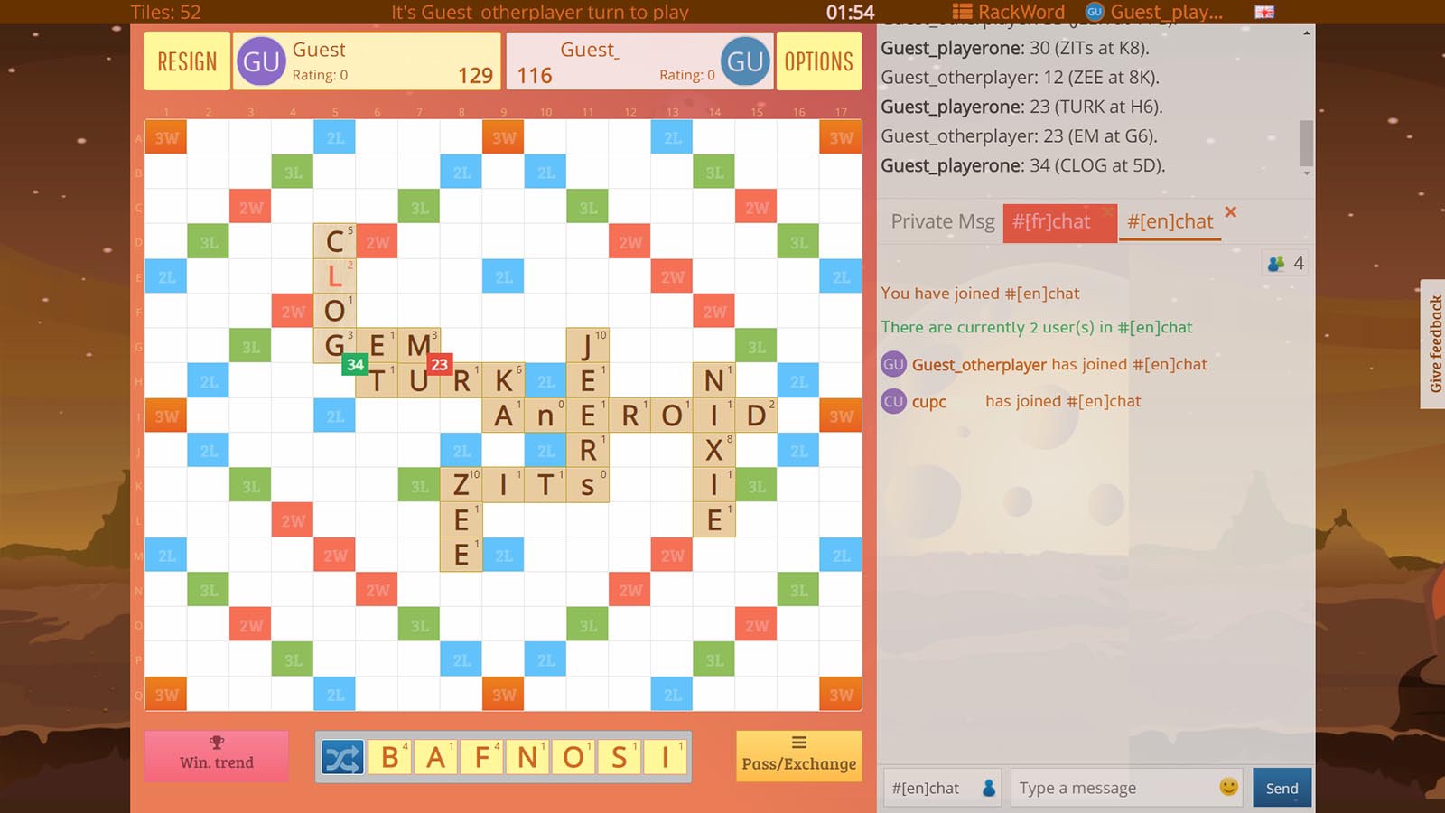 Screenshot of Rackword game