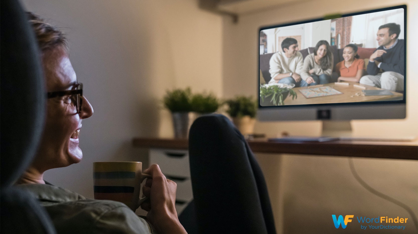 woman watching scrabble scene television show