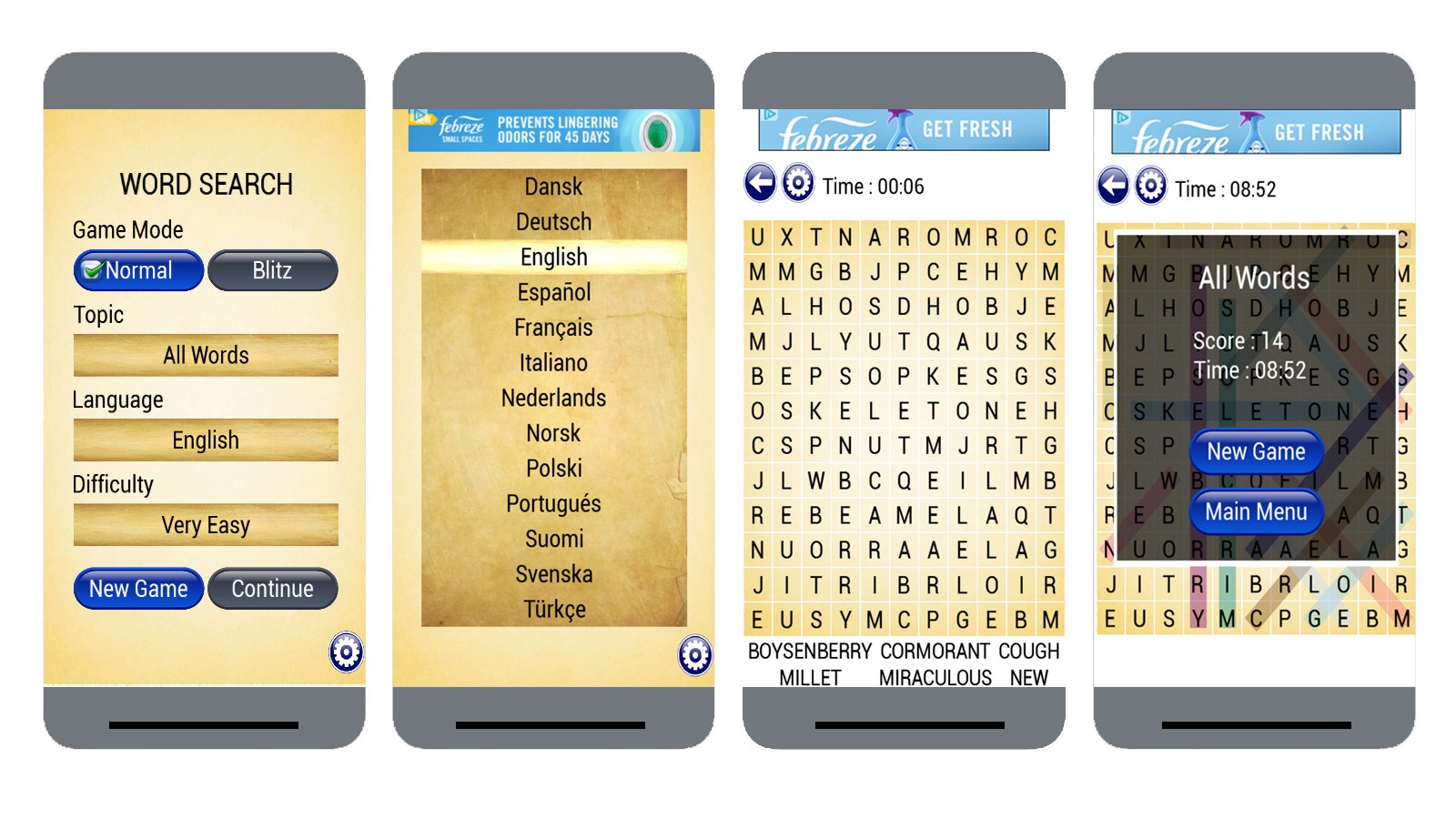 screenshots of word search pro game