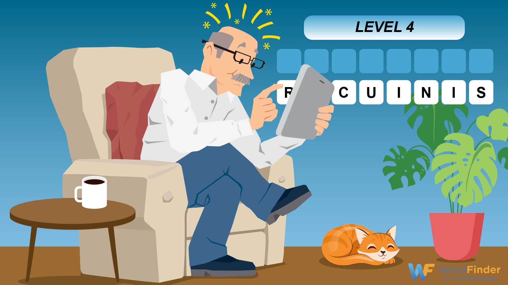 mature senior man playing online word game on tablet