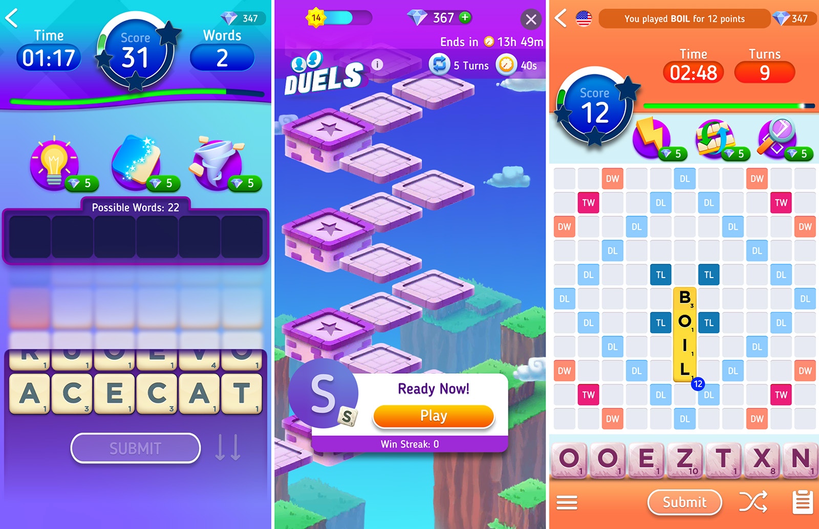 Screenshot of Scrabble Go game modes