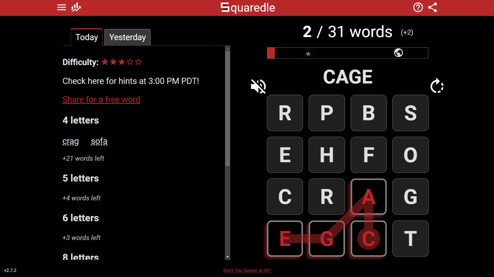 Screenshot of Squaredle online game