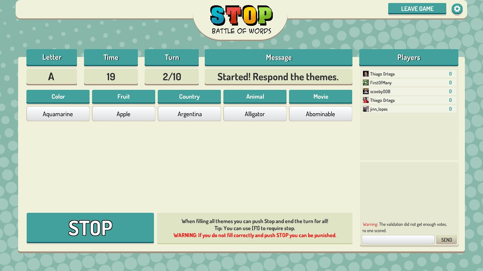 Screenshot of Stop Online Battle of Words