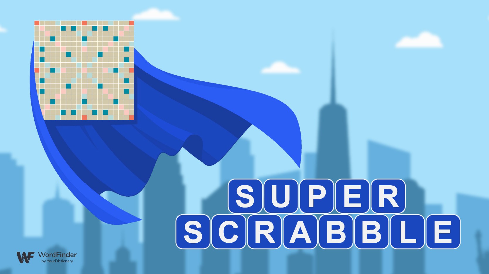 super scrabble board with cape and city background