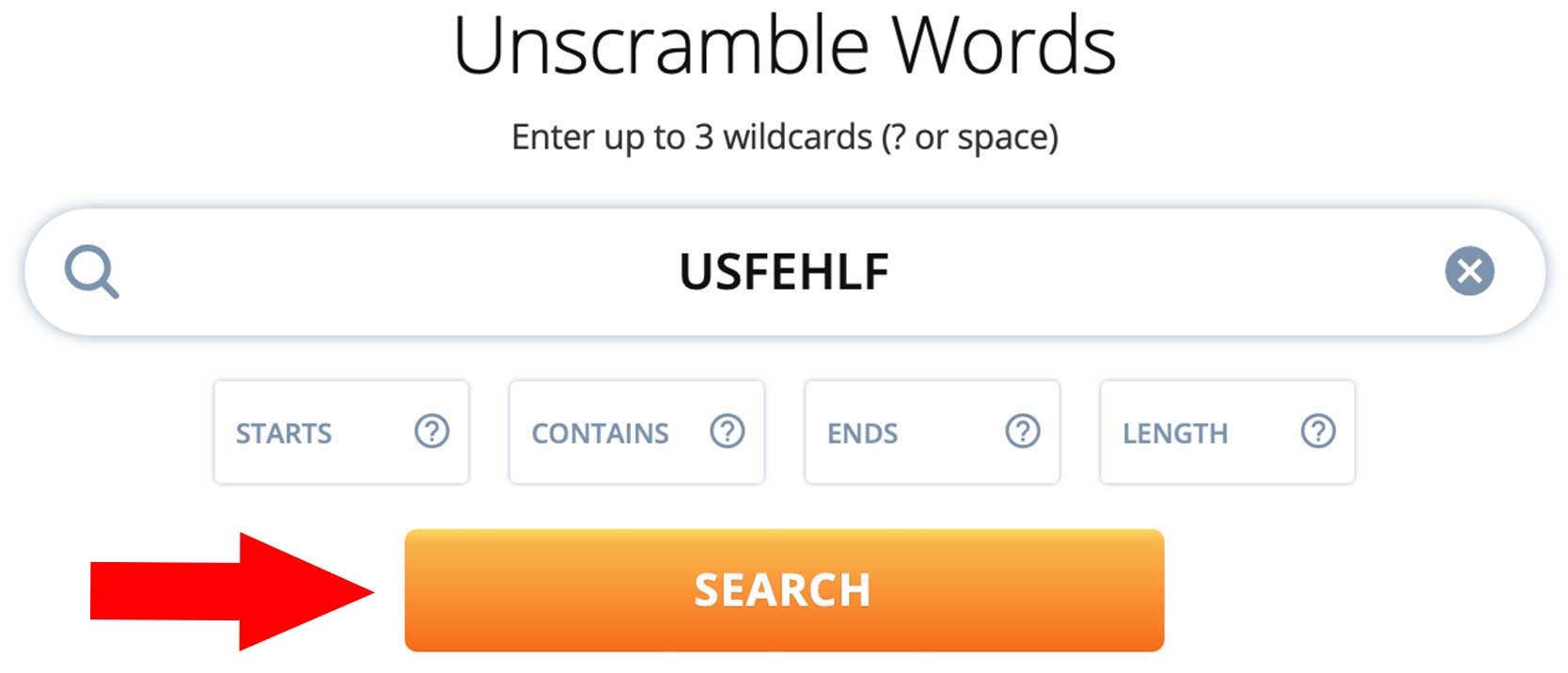 Screenshot of Unscrambler tool letters