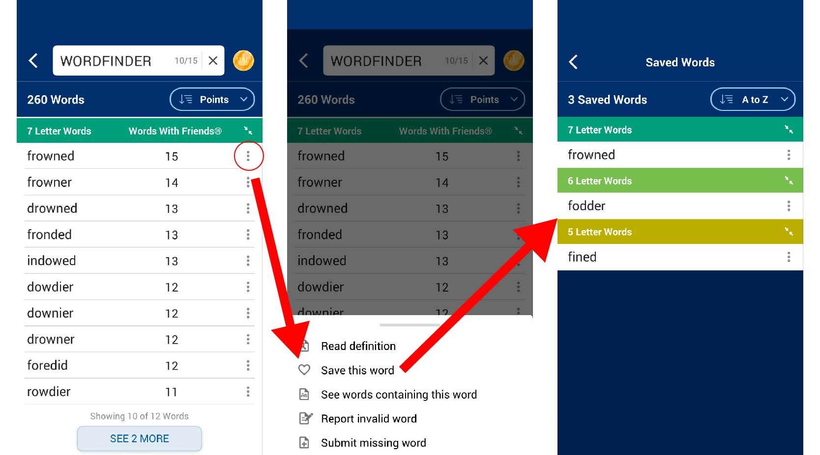 Wordfinder app save words