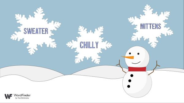 winter words on snowflake with snowman