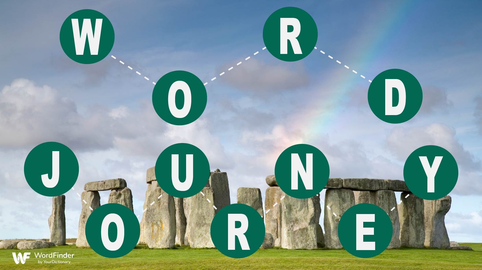 circled letters connected with scenic background